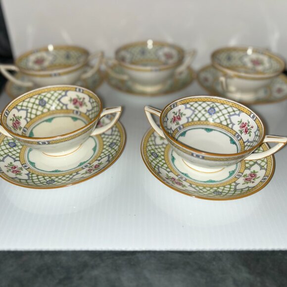 Minton Queens-Trellis, Double Handle Soup/Saucer, Vintage 1940s - Picture 5 of 7